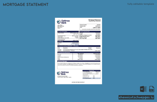 Nigeria Optimus Bank Hypothekenabrechnung – Beispiel-Word- und PDF-Datei (Vorschau)